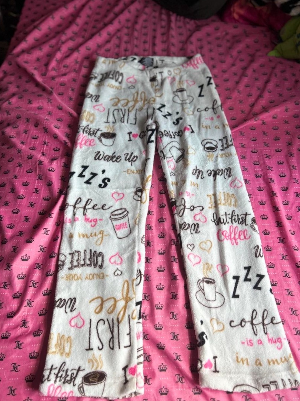 Women’s White Coffee Print Fleece Pajama Jeans